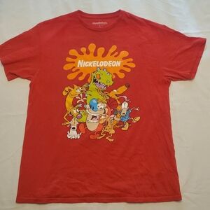 Nickelodeon T-shirt Red Mens Sz L Ren And Stimpy, Rugrats, Catdog Rocco, Reptar